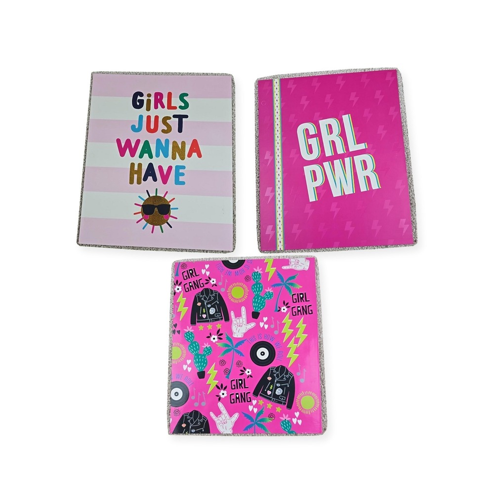 Top Flight Girl Power Pocket Folders Lot of 3 3 Ring Binder School New